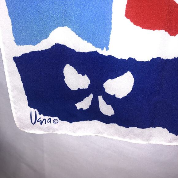 Vintage Signed Vera Neumann Scarf Hair Tie Red White Blue Butterfly Geometric - Picture 5 of 5
